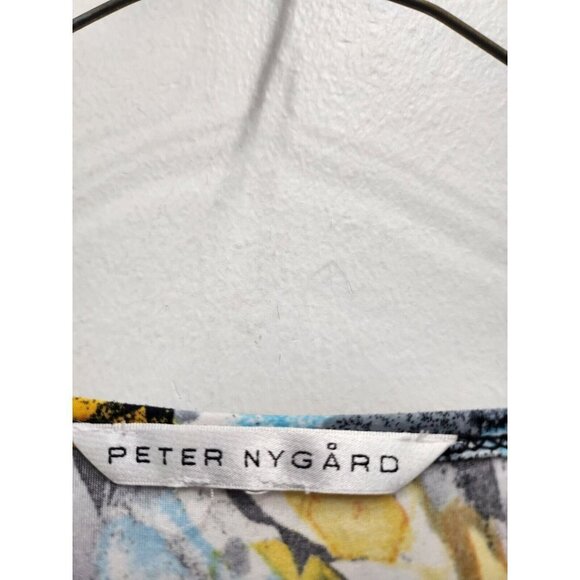 Peter Nygaro Womens Tunic Top 1X Blue Yellow Floral Stretch 3/4 Ruched Sleeve - Picture 3 of 7